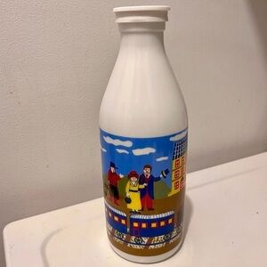 Vintage EGIZIA Italian Glass Milk Bottle with Lid Train Station Stazione white